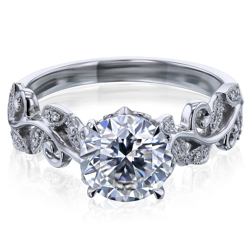 Kobelli 1.5 Carat Moissanite & Diamond 14k Solid White Gold Floral Wreath Laurel Ring