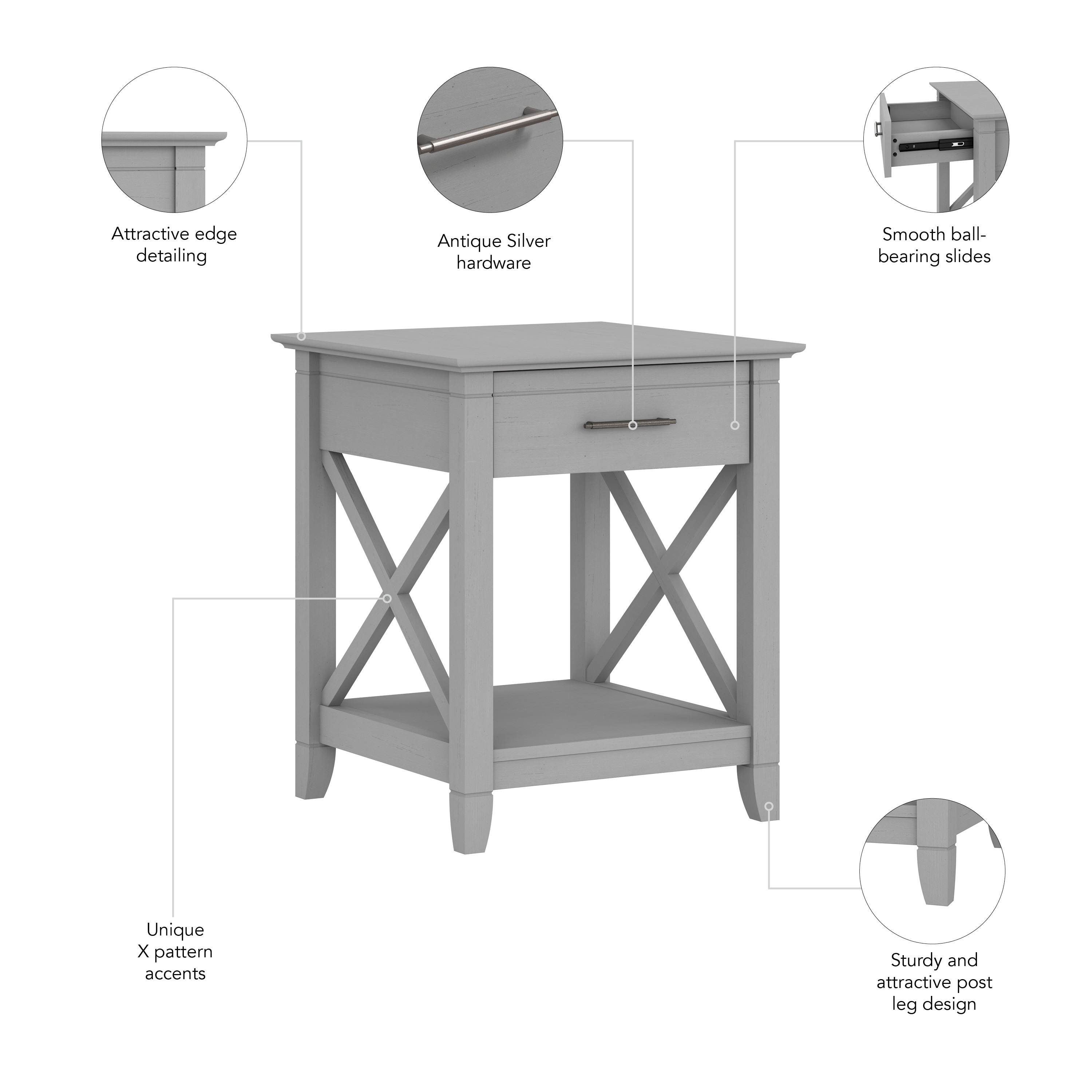 Gray end outlet table with storage