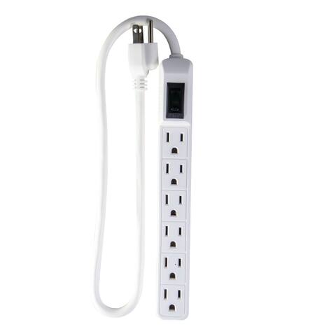GoGreen Power 6 Outlet Mini Surge Protector, 90 Joules, 2 Ft Cord - 2 PACK, White/Black