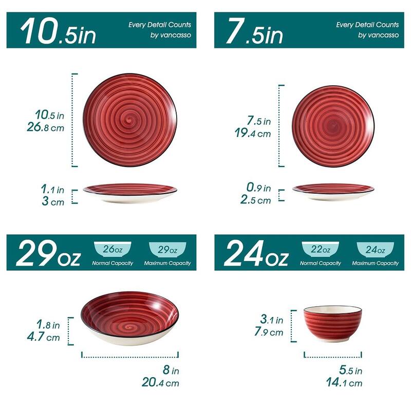 vancasso Bonbon Stoneware Handpainted Spirals Pattern Dinnerware Set