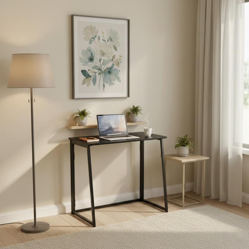 Homylin 31.5-Inch Folding Writing Desk, Space-Saving Computer & Study Table with Metal Frame