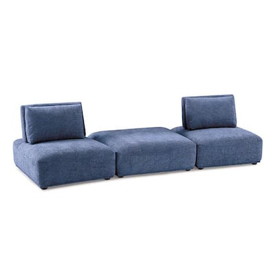 Stavan Modular 2 Seater Sofa Set, Blue Chenille Adjustable Seat Depth