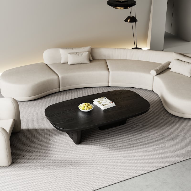 51" Modern Coffee Table with Two Legs,Solid Wood Veneer, Retangular Coffee Table for Living Room