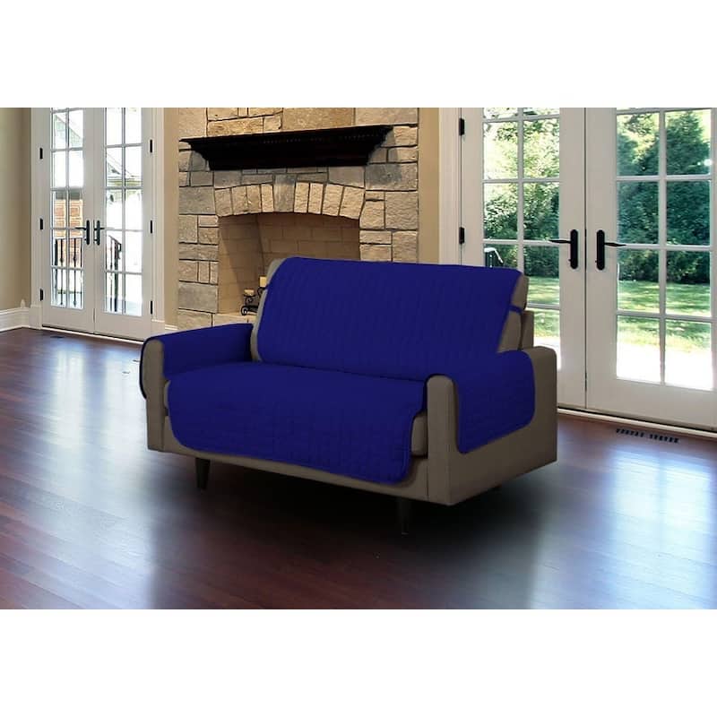 Quilted Loveseat Protector Microfiber Pet Dog Furniture Cover w/ Tucks & Strap - Love Seat - Navy