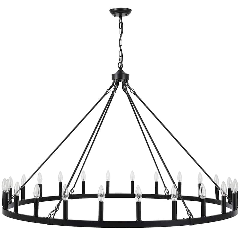 24-Light 51.97-inch Dimmable Round Wagon Wheel Chandelier for Dining Room