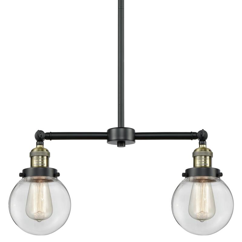 Innovations Lighting Beacon 2 Light 23" Wide Linear Chandelier - Black / Antique Brass / Clear