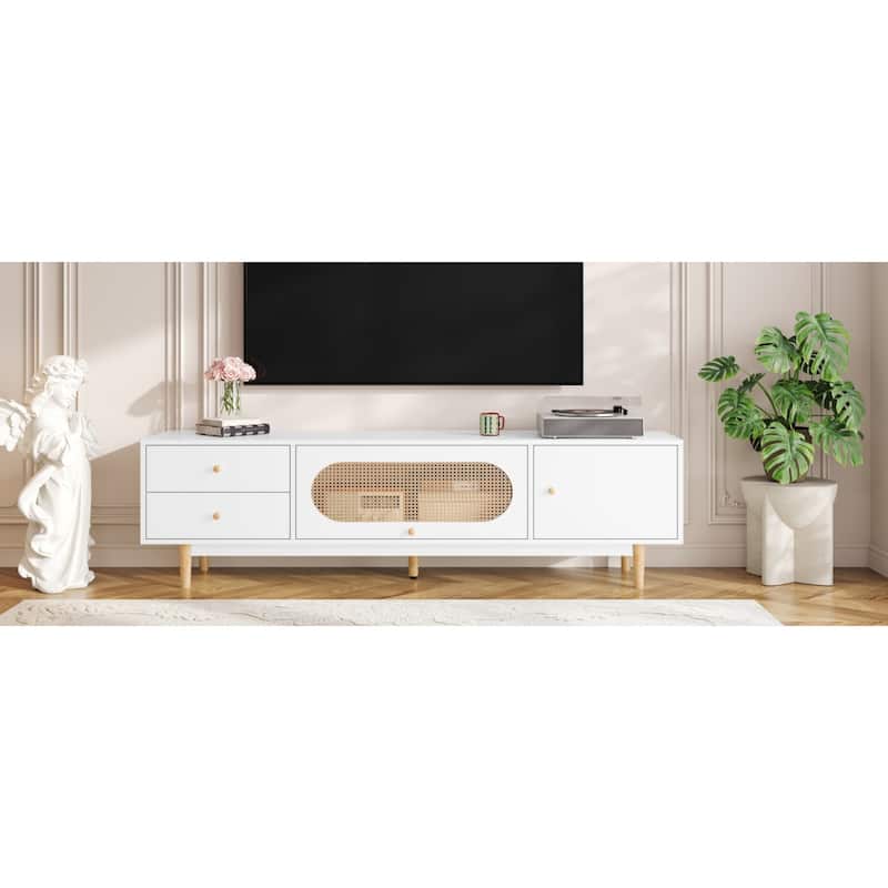 Roomfitters 70 Inch TV Stand for TVs up to 80 Inch, Minimalist Media Console Table with Storage Drawers, White