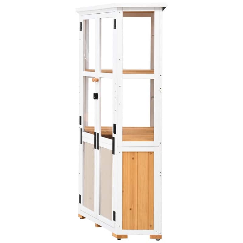 63" Tall Outdoor Storage Cabinet – Multi-Purpose Wooden Garden Shed with Waterproof Roof & Lockable Door.