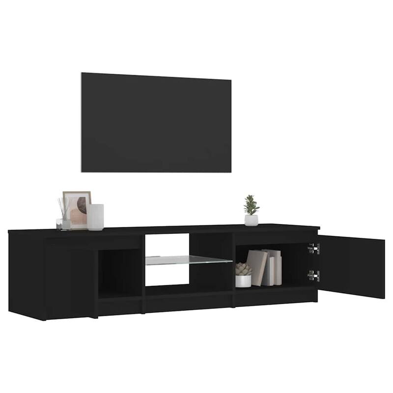vidaXL TV Cabinet Black Engineered wood, tempered glass Medium