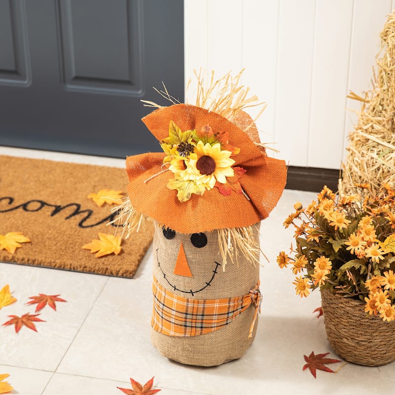 Glitzhome 23.25"H Fall Linen Scarecrow Doorstop Porch Decor - 13"W x 12"D x 23.25"H