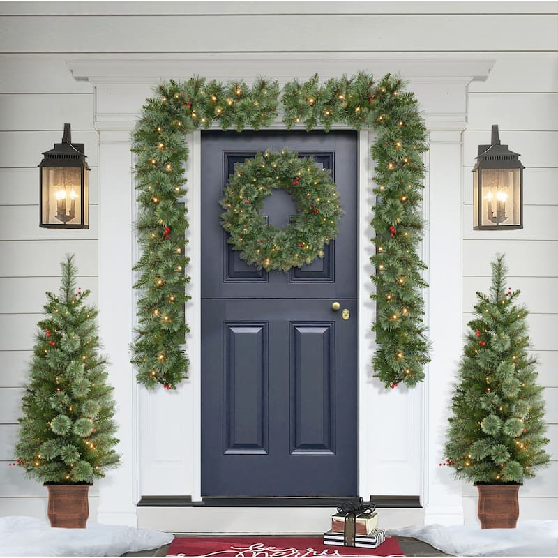 Puleo International 5-Piece Pre-Lit Artificial Christmas Decor Set