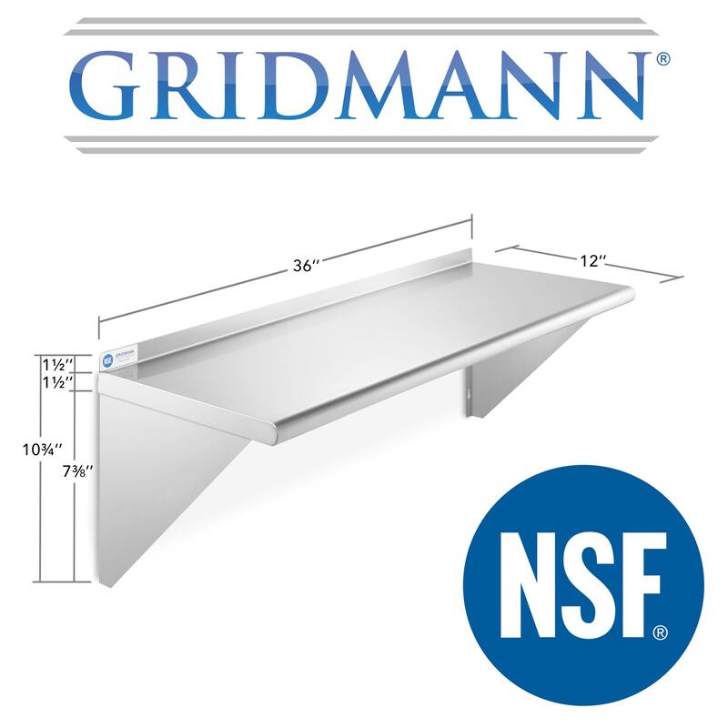 36 x 12in NSF Stainless Steel WallMount Shelf - 12" x 36"
