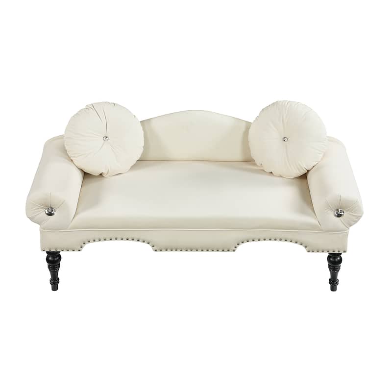 Velvet Upholstered Loveseat Sofa, Accent Bedside Entryway Bench, 2 Seater Couch Settee with Nailhead Decro and 2 Pillows