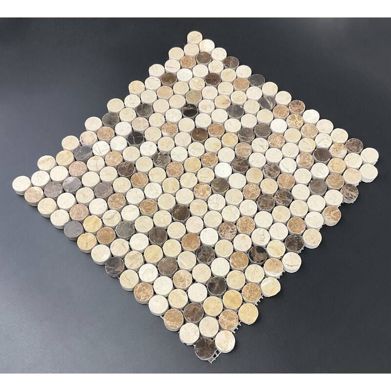 Mix Natural Marble Penny Round Marble Wall and Floor Mosaic - 1 Case (10 Sheets)