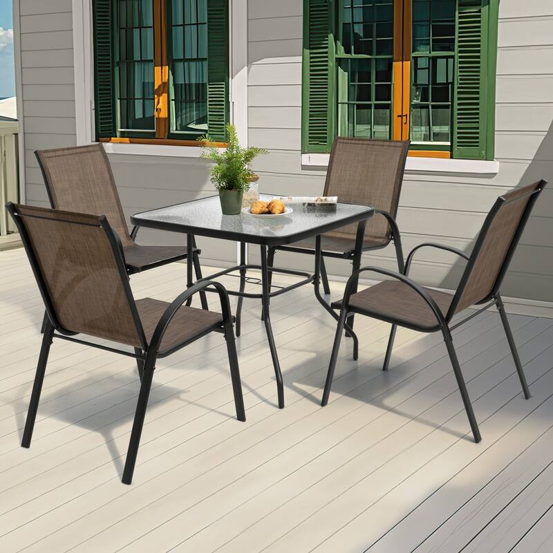 Outdoor Square Metal Dining Table with Tempered Glass Tabletop