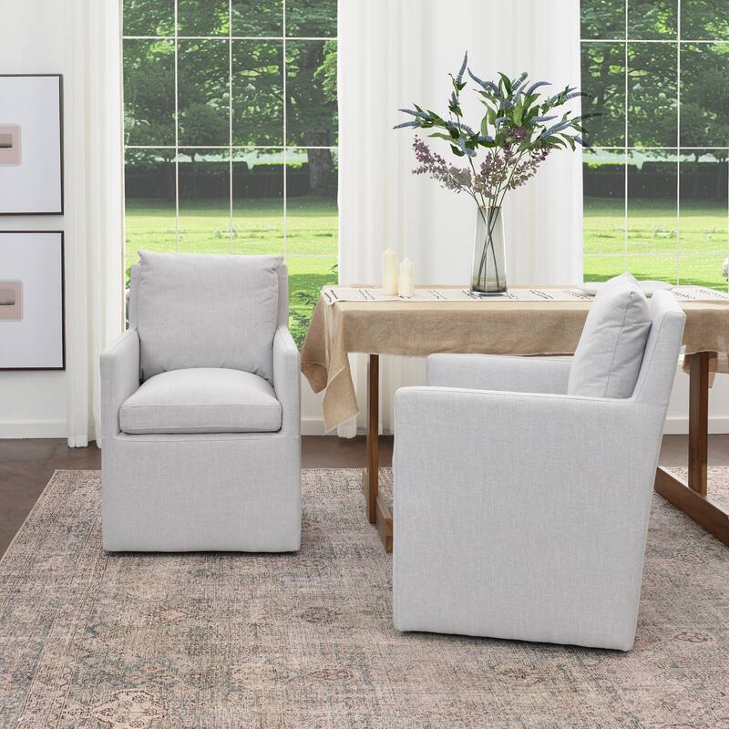 KINWELL Performance Fabric Upholstered Rolling Dining Armchair (Set of 2)