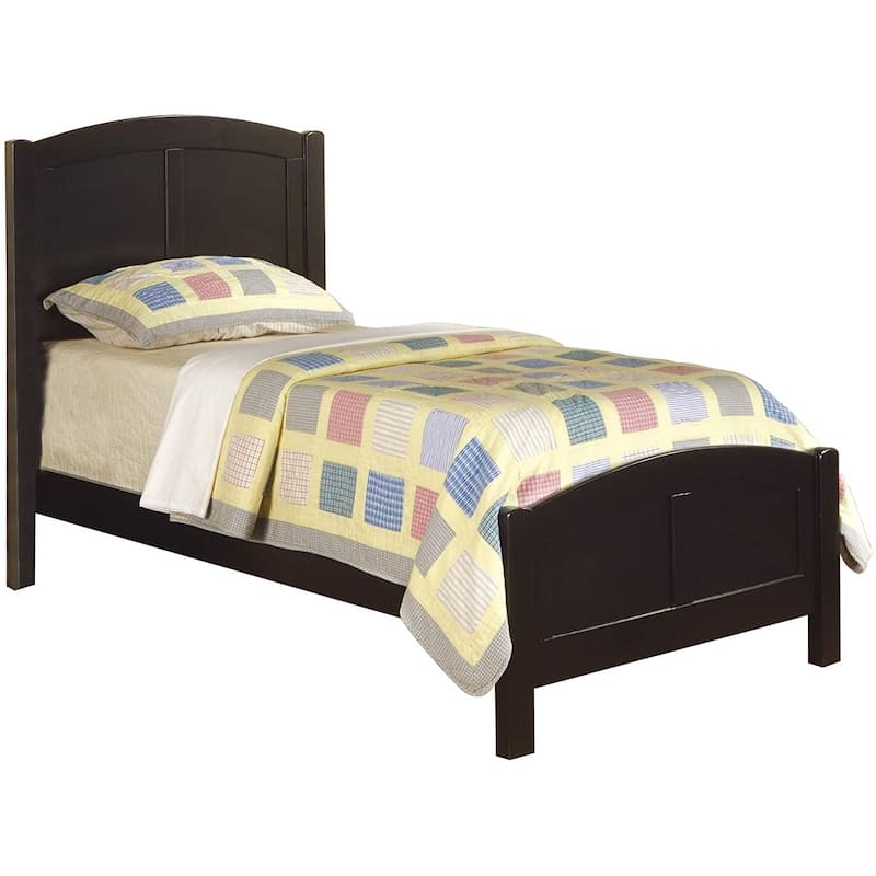 Twin Size Panel Bed with Carved Headboard and Rubberwood Frame