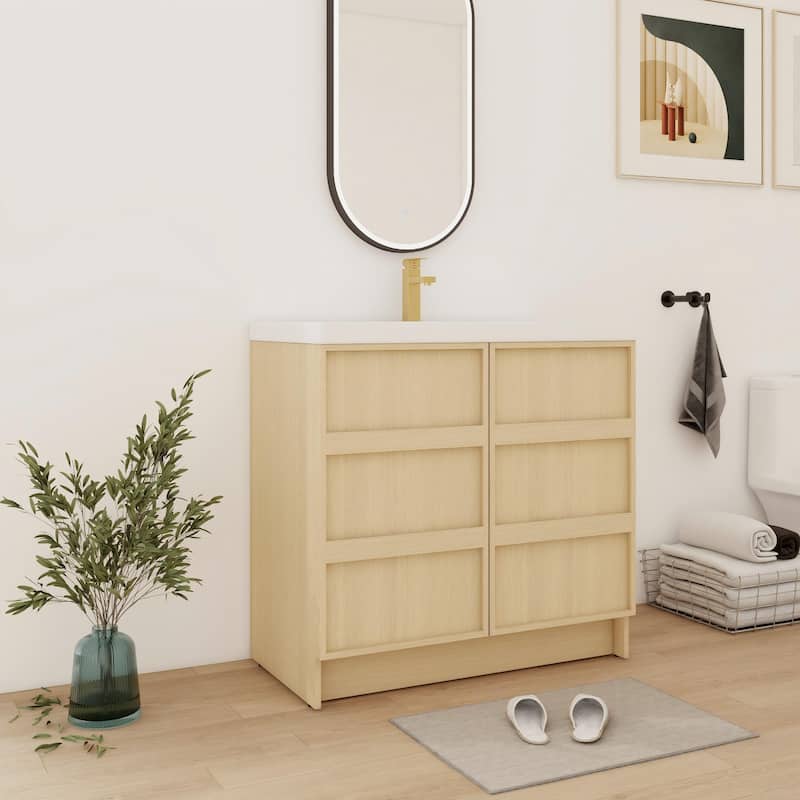 Bathroom Vanity With Resin Sink In 36/42/48 Inch, Freestanding Bathroom Vanity With Soft Close Doors And Shelf