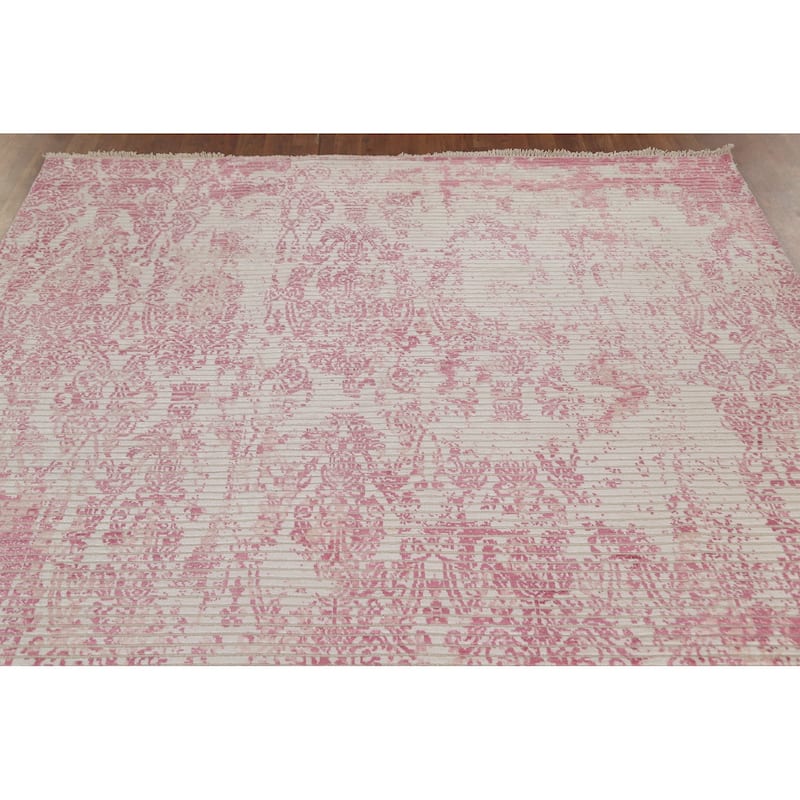 Striped Pink Abstract Modern Area Rug Hand-Knotted Wool Carpet - 6'5"x 9'8"