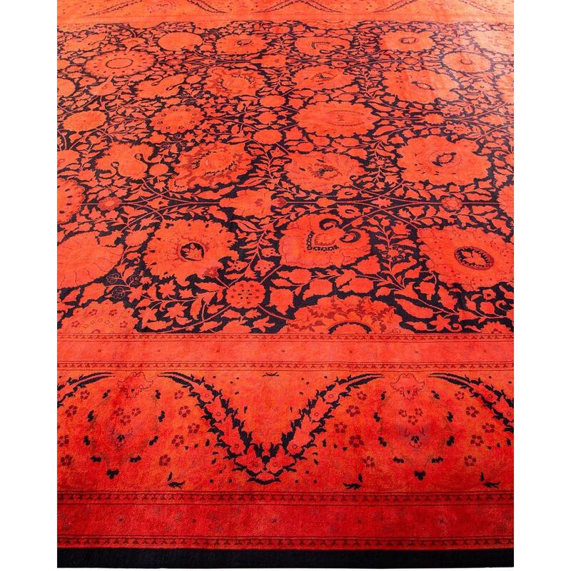 Overton Hand Knotted Wool Vintage Inspired Modern Contemporary Overdyed Black Area Rug - 9' 3" x 16' 3"