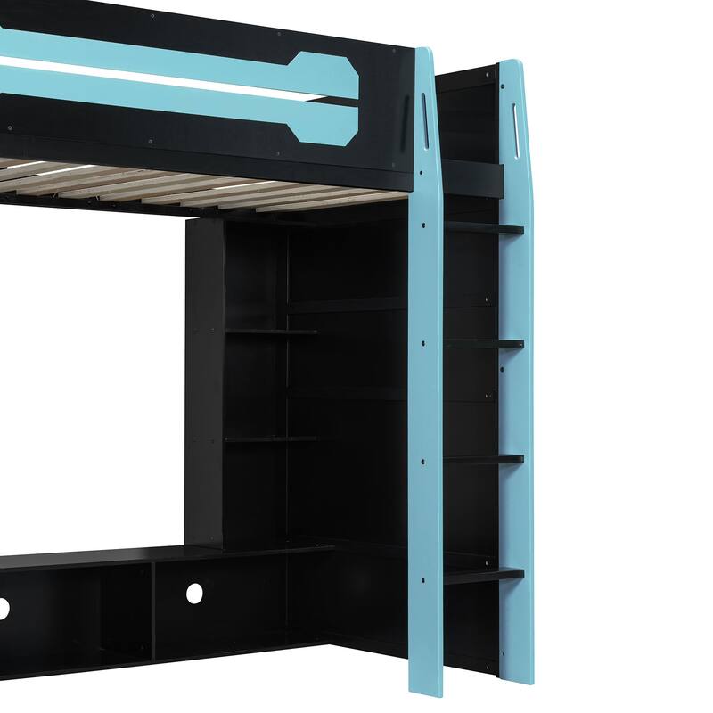 Loft Gaming Bed with Desk, RGB Light & Charging Station by Harper&Bright Designs