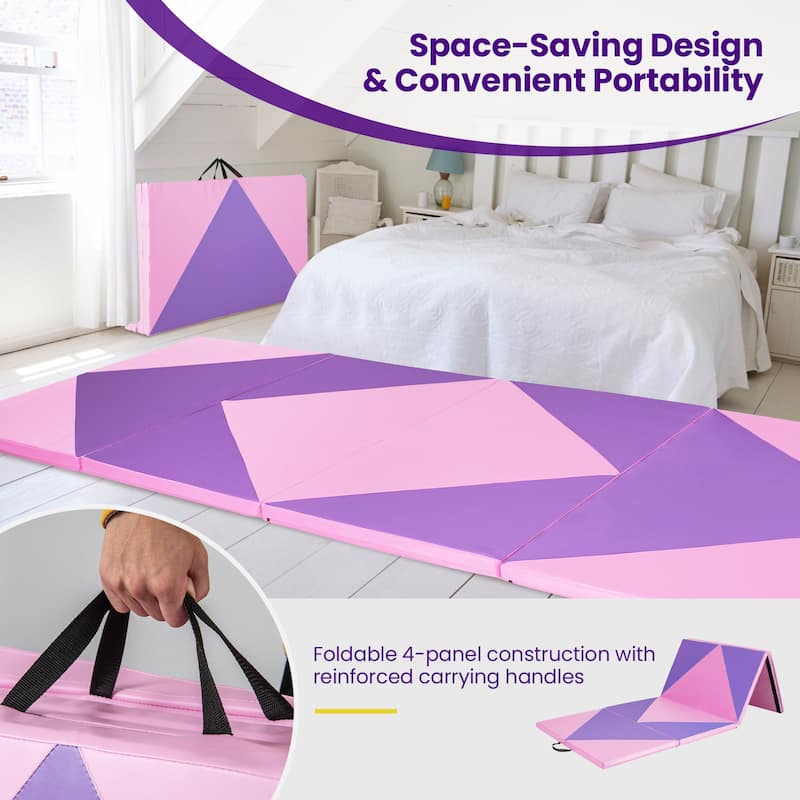 4-Panel Foldable Gymnastics Mat with Shock Absorbing Foam and Hook Loop Secure Connection - 120" x 48" x 2"