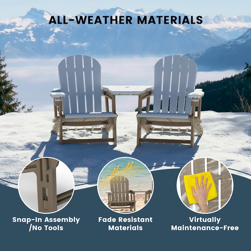 Polytrends Coastline Outdoor Poly Adirondack Chair Set with Connecting Tray & Cup Holder