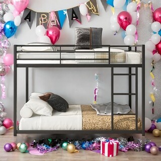 Full over Full Metal Bunk Bed, Low Bunk Bed with Ladder, White