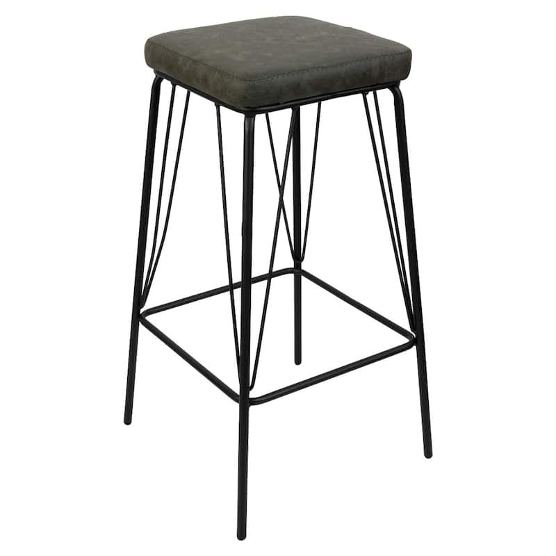 LeisureMod Millard Leather Cushion Barstool With Metal Frame - 30" - 17"Dx17"Wx30"H - Charcoal Black