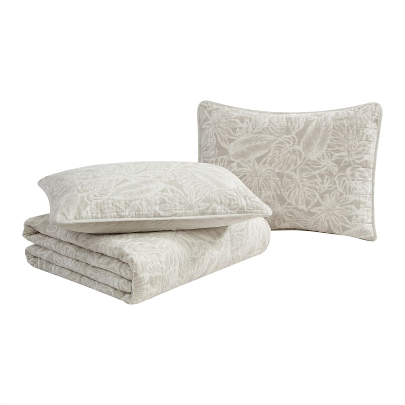 Tommy Bahama Ocean Deep Cotton Reversible Beige Quilt Set