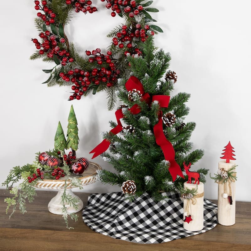 20" White and Black Buffalo Plaid Mini Christmas Tree Skirt - 20