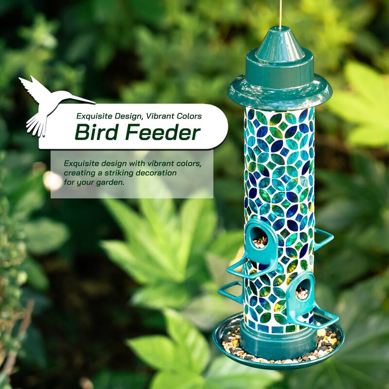 Glitzhome 20''H Tall Hanging Blue/Green Mosaic Birdfeeder