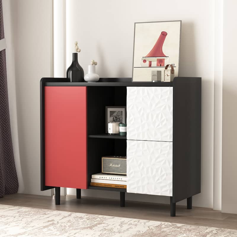 Sideboard Buffet Cabinet - Black+Red