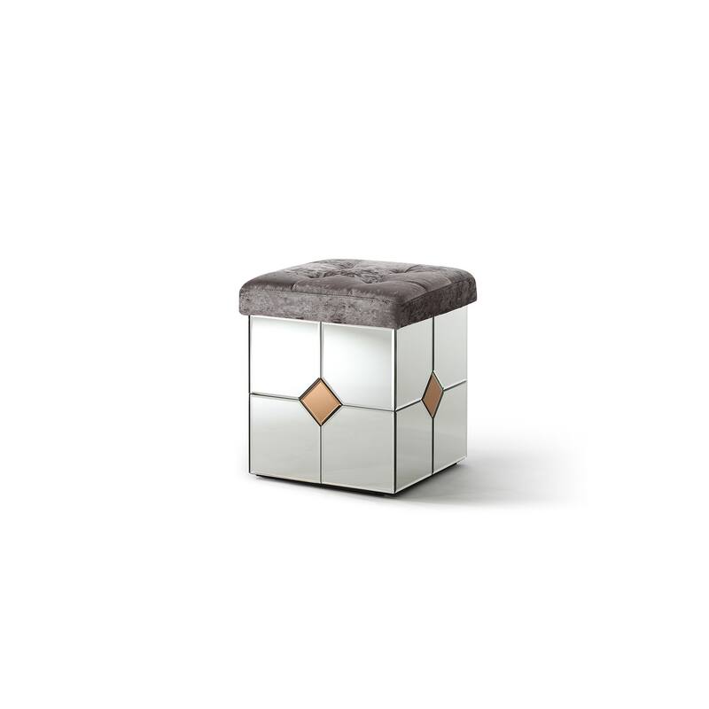 Decor Brownish Gray Square Velvet Upholstered Ottoman