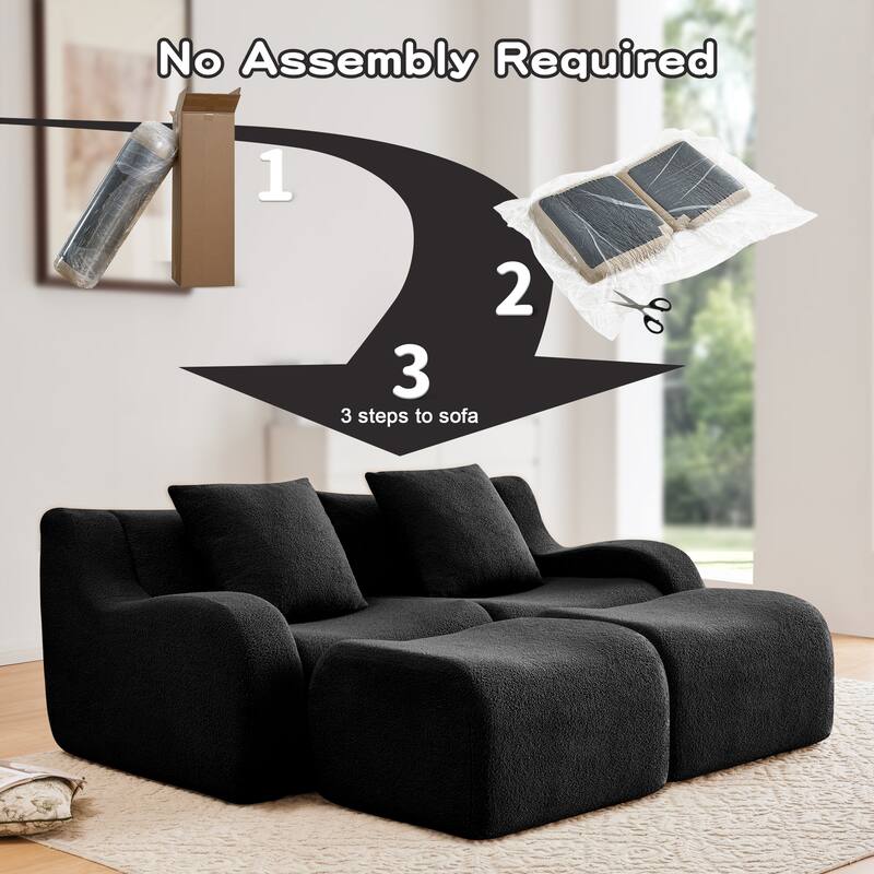 Soft Teddy Fabric Boneless Sofa, Anti-Slip Design, Assembly Chaise Lounge Curved Armrests Ergonomic Support