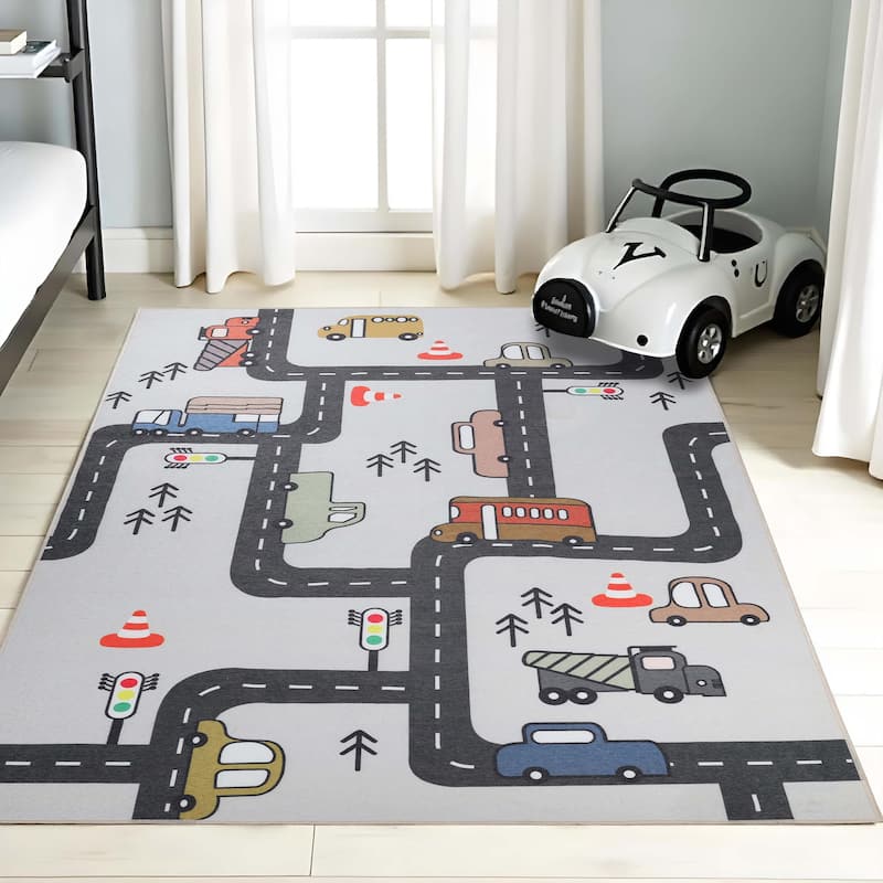 Superior Truck Road Non-Slip Kids Washable Indoor Area Rug - 5' x 8'