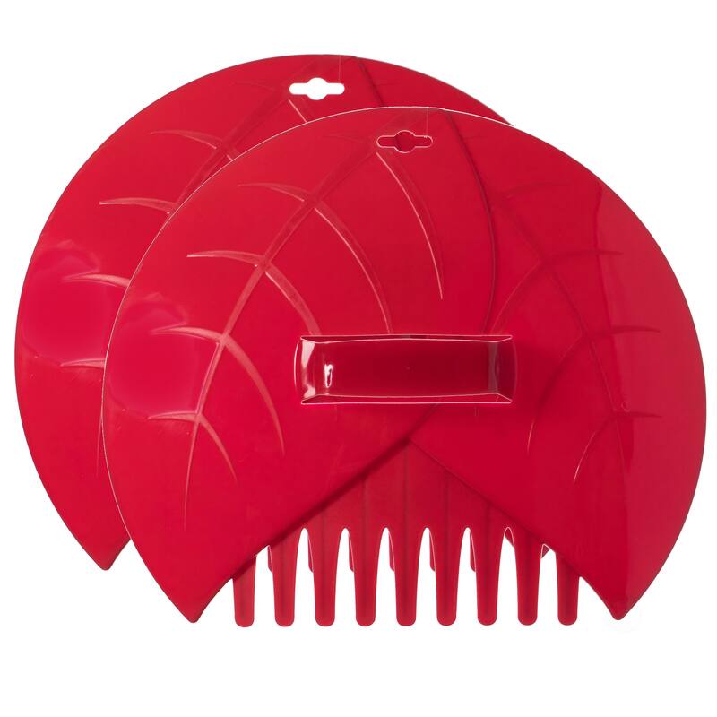 Decorative Pair of Leaf Scoops, Hand Rakes for Lawn and Garden Cleanup - Red