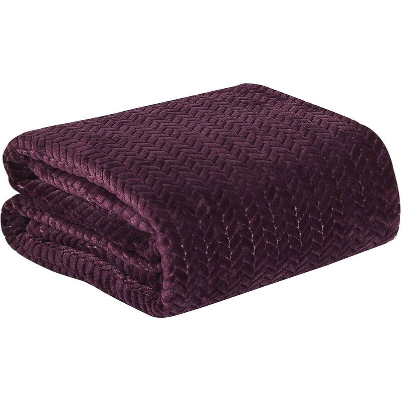 Décor&More HomeEssentials Extra Heavy and Plush Chevron Braided Queen Size Microplush Jacquard Blanket (86" x 86") - Plum