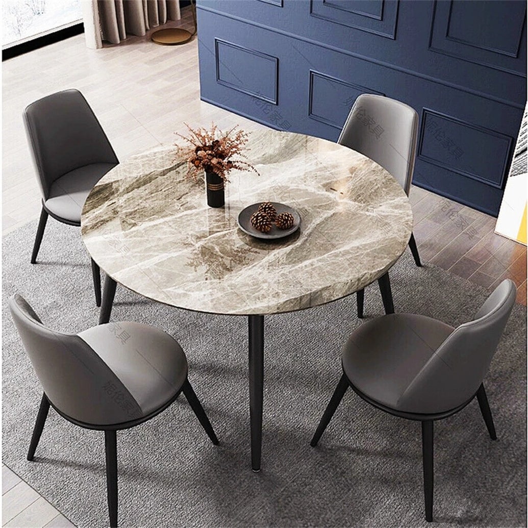 35 Inches Marble Dining Table Breakfast Cafe Table 2-4 Seater Round Kitchen Bar Furniture - 31.5x30 inch