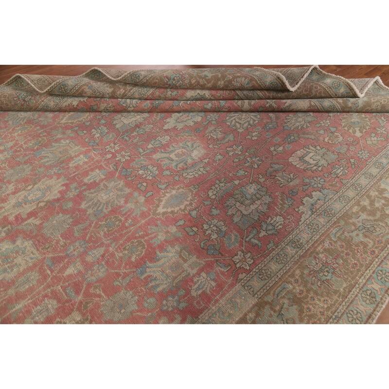 Pink Distressed Tabriz Persian Antique Rug Hand-knotted Wool Carpet - 9'5" x 12'3"