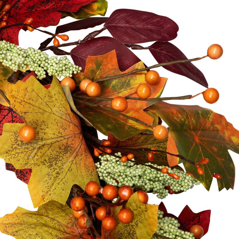 Leaves and Berries Artificial Fall Harvest Wreath - 20"