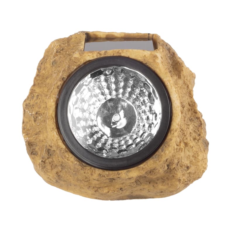 Solar Outdoor Lights - 4-Pack of All-Weather Faux-Stone LED Rock Lights by Pure Garden (Brown)