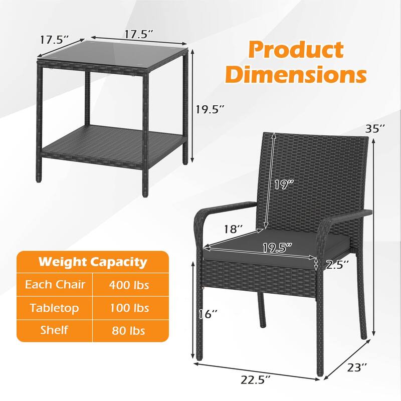 Gymax 3 Piece Patio Furniture Set Outdoor Wicker Chair & Table Set w/