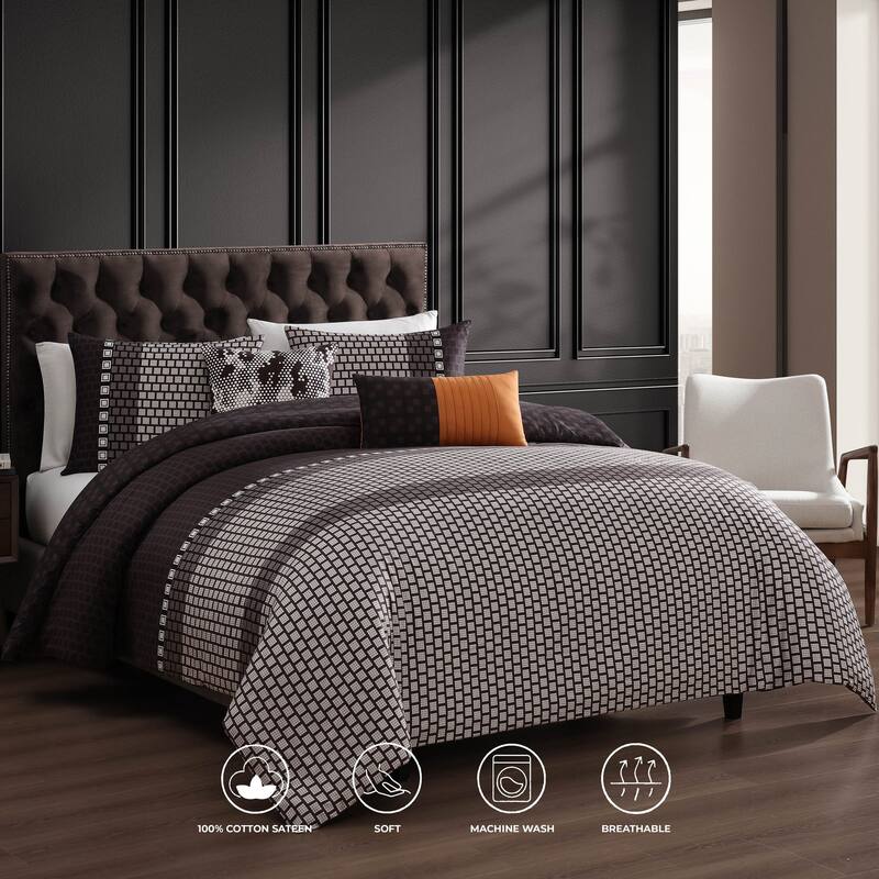 Bebejan Linear Luxe 100% Cotton Sateen 5 Piece Reversible Comforter Set