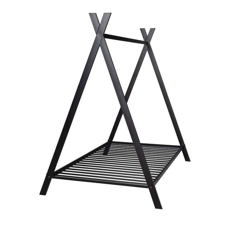 Black Twin over Twin Metal Bunk House Bed Frame with Built-in Ladder
