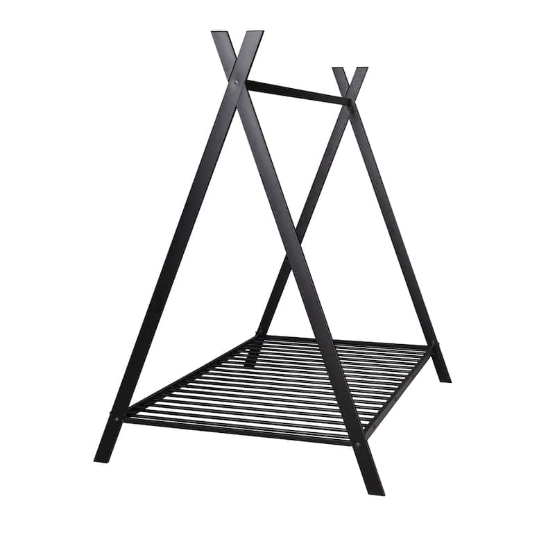 White Metal Twin House Bed Tent Frame with Slat, No Box Spring Needed