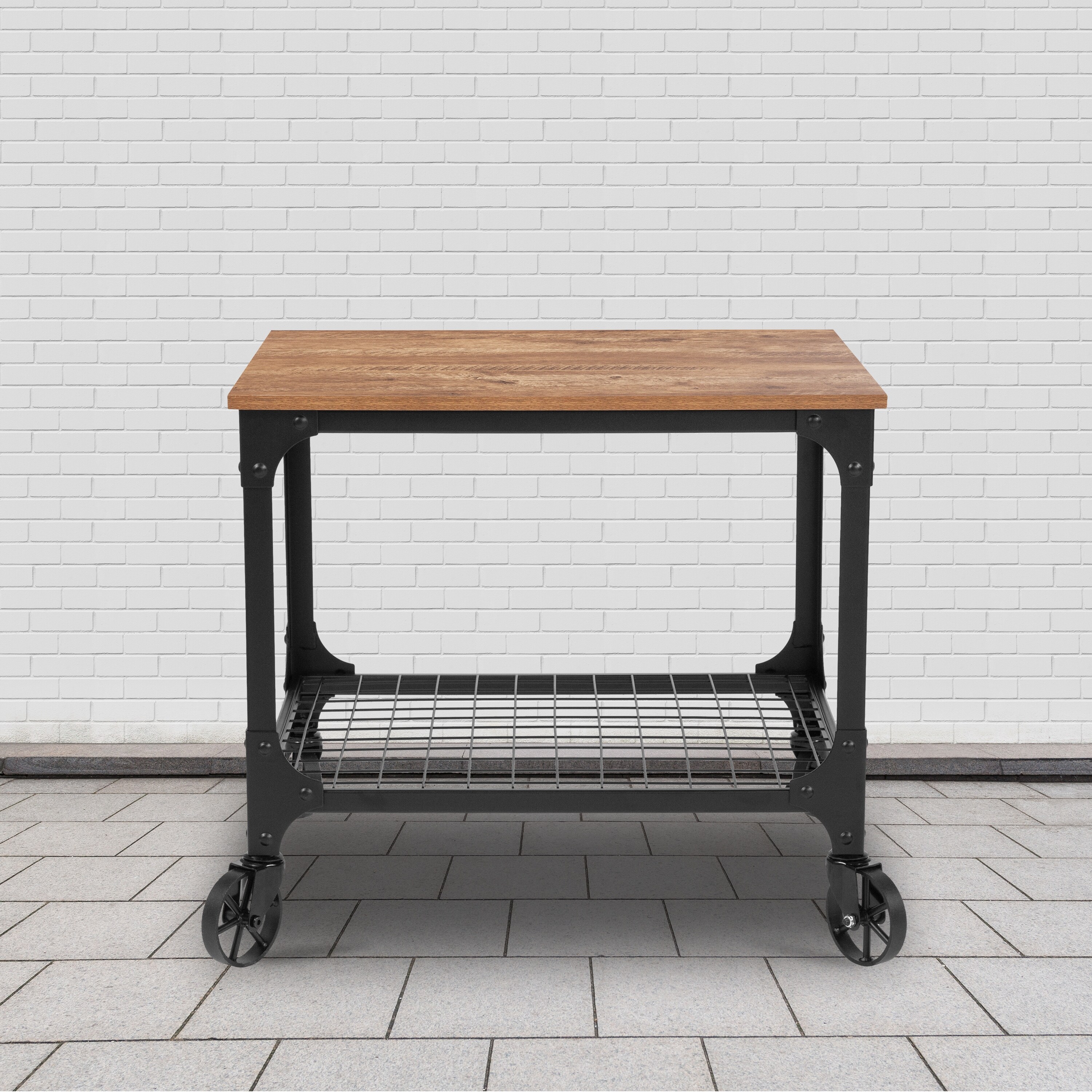 Shop Industrial Rustic Wood Grain Kitchen Bar Cart With Wire Rack