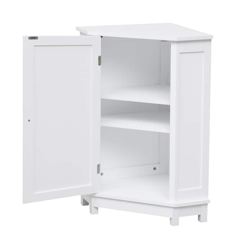 Bathroom Corner Storage Cabinet, Wood Single Door Corner Cabinet, Freestanding Organizer with Adjustable Shelves