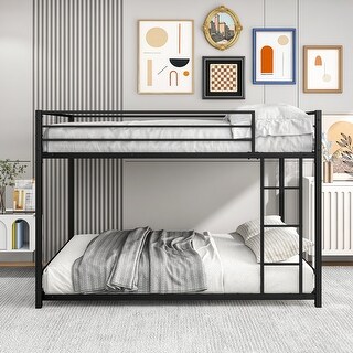 Black Full over Full Size Metal Bunk Bed Frame with Safety Guard Rails