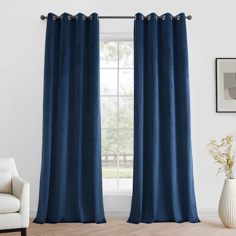 Exclusive Fabrics Simply Velvet Grommet Room Darkening Curtains for Bedroom & Living Room Curtains Pair (2 Panels)) - 50 X 108 - Deep Cobalt Blue